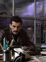 Nikola Tesla working at desk